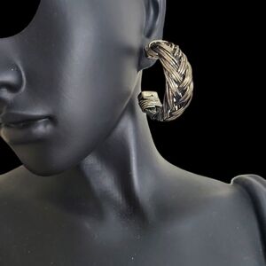 Vintage Braided Braided Silver Chunky Hoop Earrings